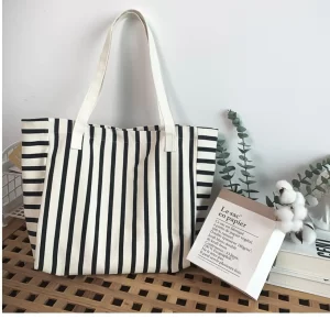 Alternative view of Striped Canvas Tote Bag ZXB-016