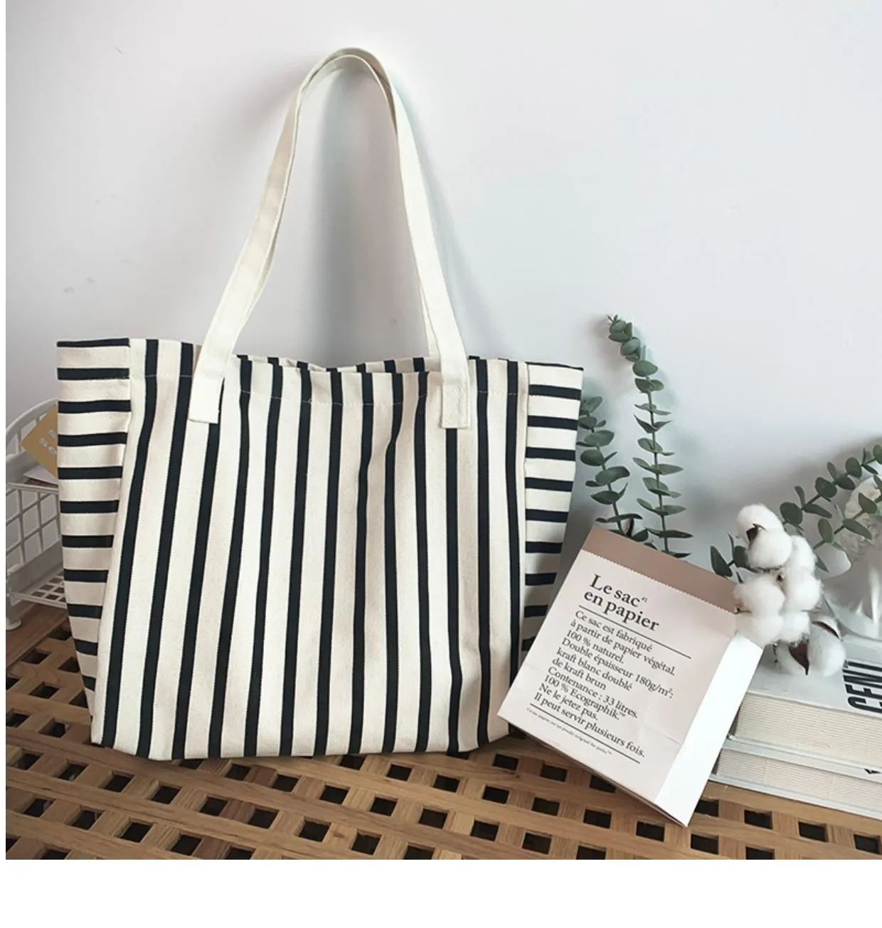 Striped Canvas Tote Bag ZXB-016 - Image 2
